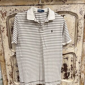 Polo by Ralph Lauren Men's Polo Shirt - White and Brown Stripes Sz XL